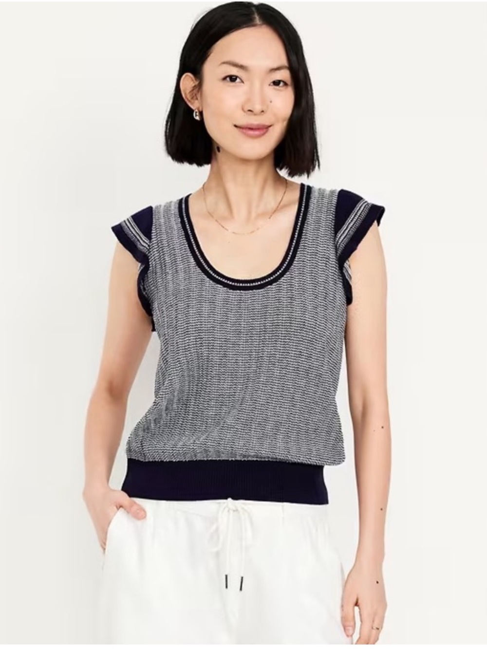 Old Navy Navy and White Textured Knit Sleeveless Top